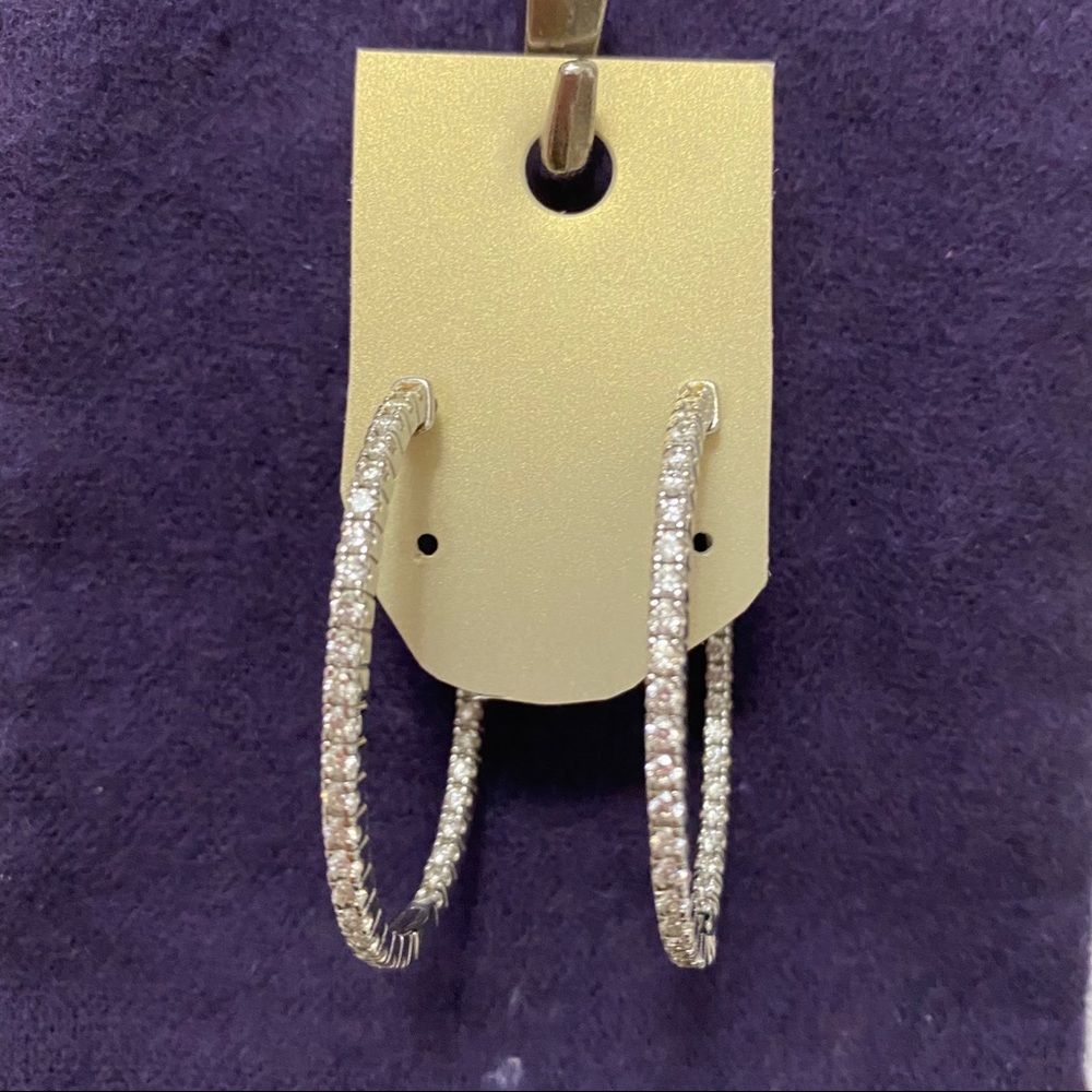14K white gold/diamond hinged hoops